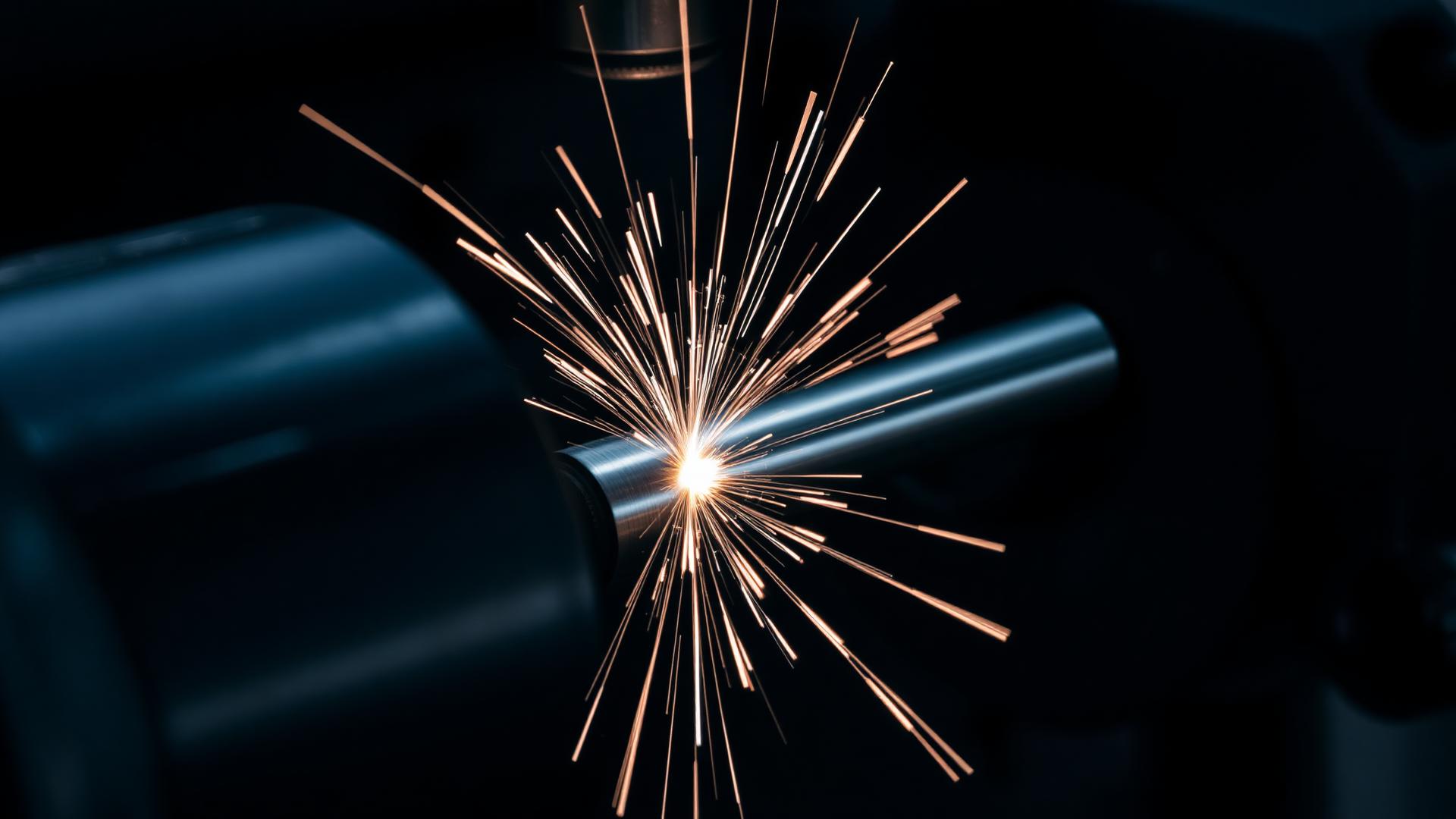 Precision centerless grinding machine finishing a steel bar